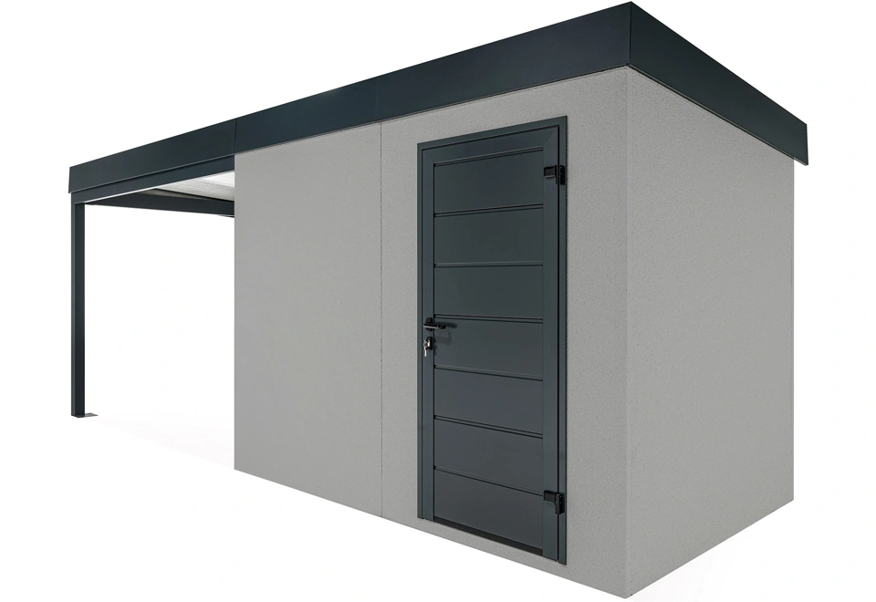 GARDEON® Záhradný domček s dverami Hörmann a ľavým prístreškom