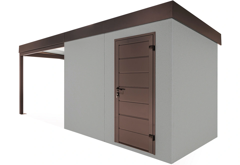 GARDEON® Záhradný domček s dverami Hörmann a ľavým prístreškom