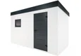 Jednokrídlové dvere záhradného domčeka 4 x 2 m s oknom, bielou omietkou a antracitovými doplnkami