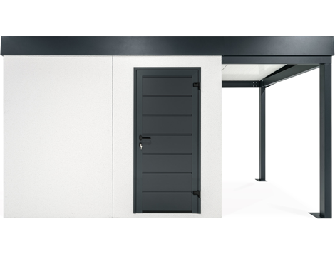 GARDEON® Záhradný domček s dverami Hörmann a pravým prístreškom GARDEON® Záhradný domček s dverami Hörmann a pravým prístreškom