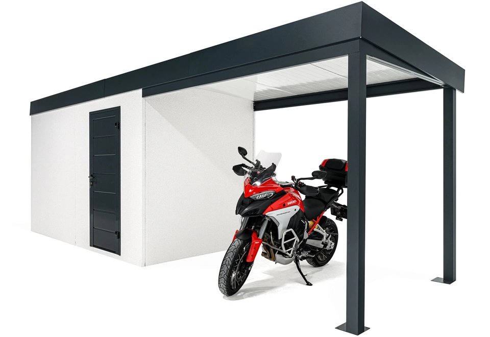 GARDEON® Záhradný domček s dverami Hörmann a pravým prístreškom