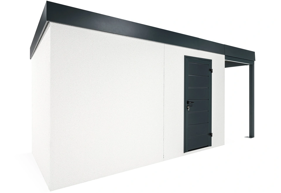 GARDEON® Záhradný domček s dverami Hörmann a pravým prístreškom