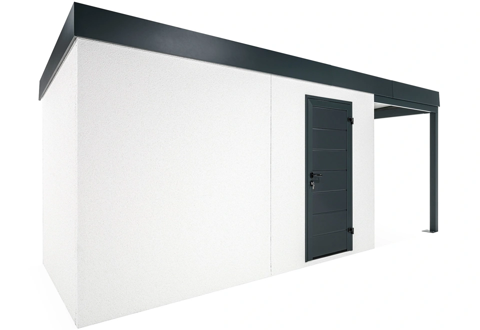 GARDEON® Záhradný domček s dverami Hörmann a pravým prístreškom