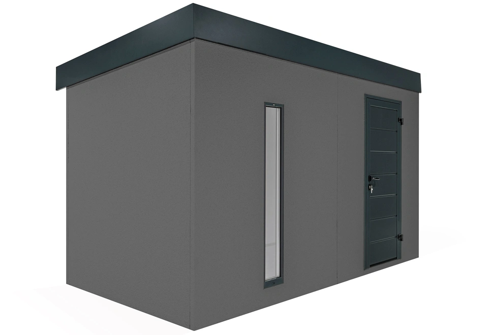 Svetlík záhradného domčeka s antracitovou omietkou 4 x 2 m