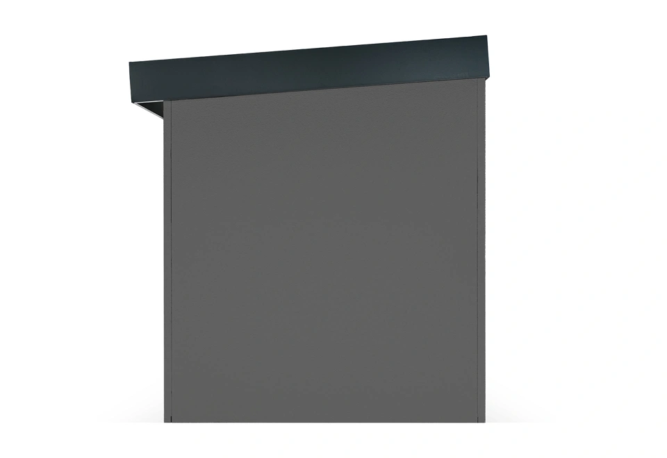 Ľavá stena záhradného domčeka s antracitovou omietkou 4 x 2 m so svetlíkom