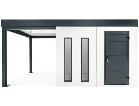 GARDEON® Záhradný domček s dverami Hörmann, dvomi svetlíkmi a ľavým prístreškom GARDEON® Záhradný domček s dverami Hörmann, dvomi svetlíkmi a ľavým prístreškom