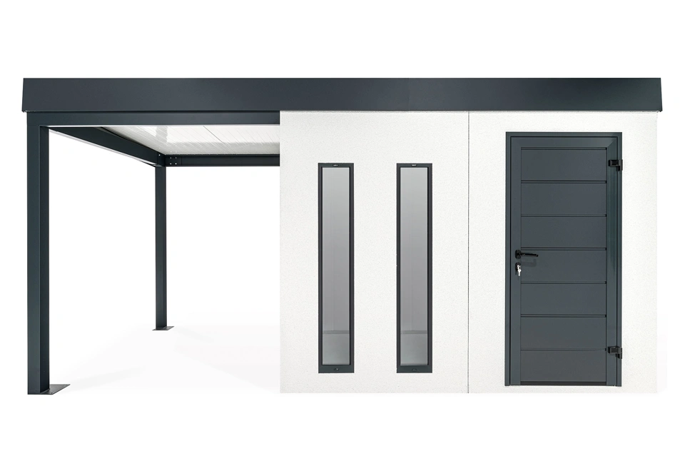 GARDEON® Záhradný domček s dverami Hörmann, dvomi svetlíkmi a ľavým prístreškom