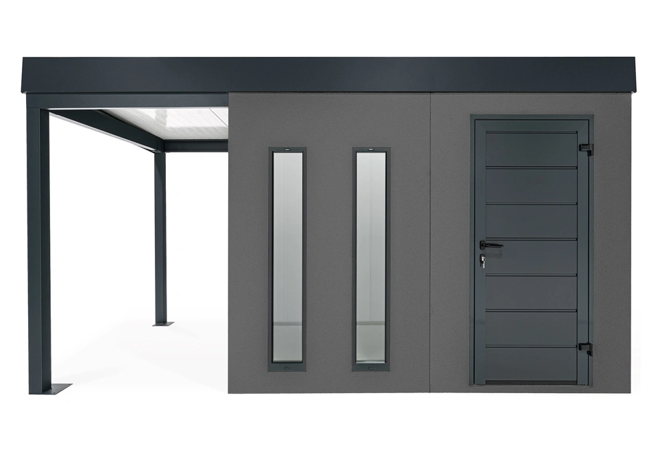 GARDEON® Záhradný domček s dverami Hörmann, dvomi svetlíkmi a ľavým prístreškom