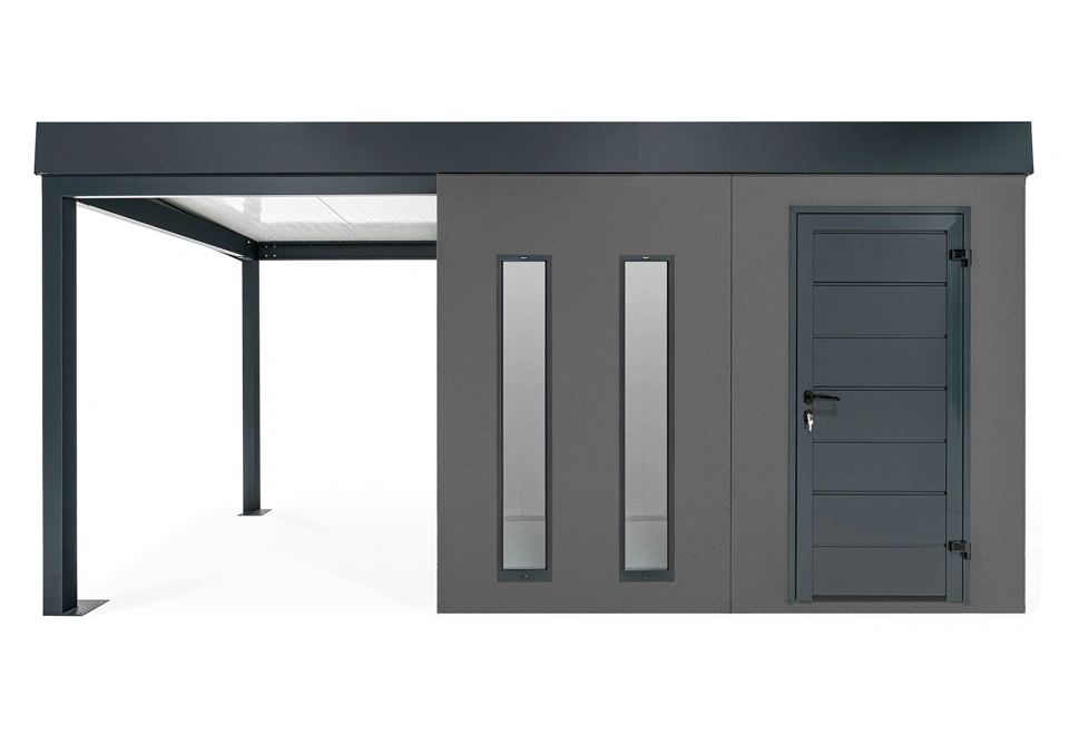 GARDEON® Záhradný domček s dverami Hörmann, dvomi svetlíkmi a ľavým prístreškom