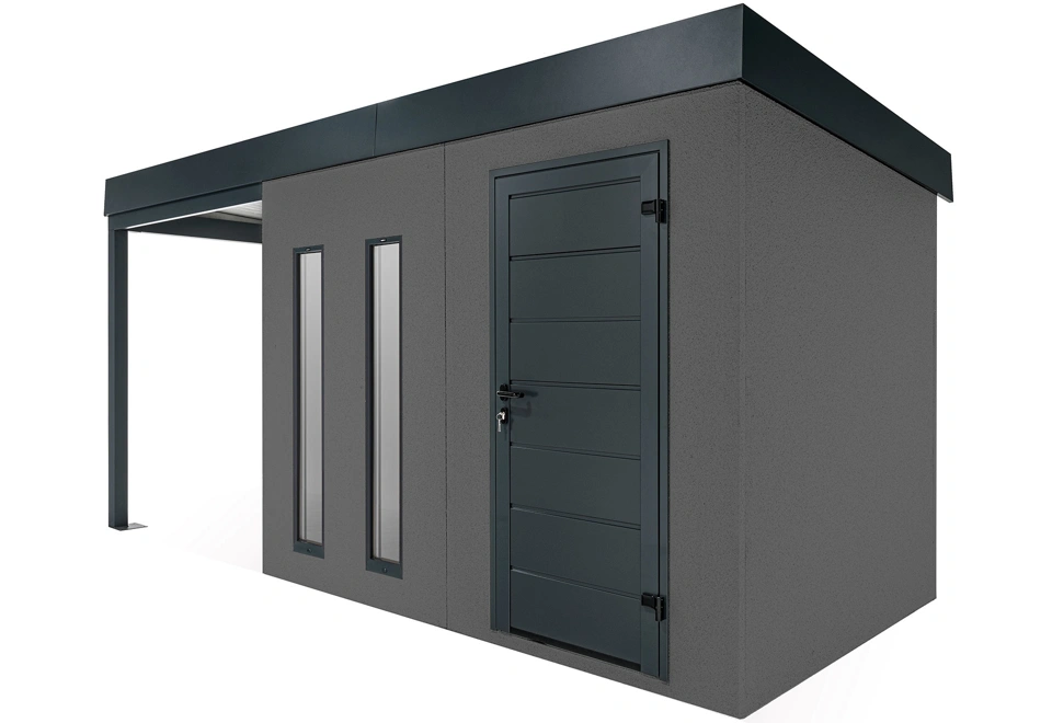 GARDEON® Záhradný domček s dverami Hörmann, dvomi svetlíkmi a ľavým prístreškom