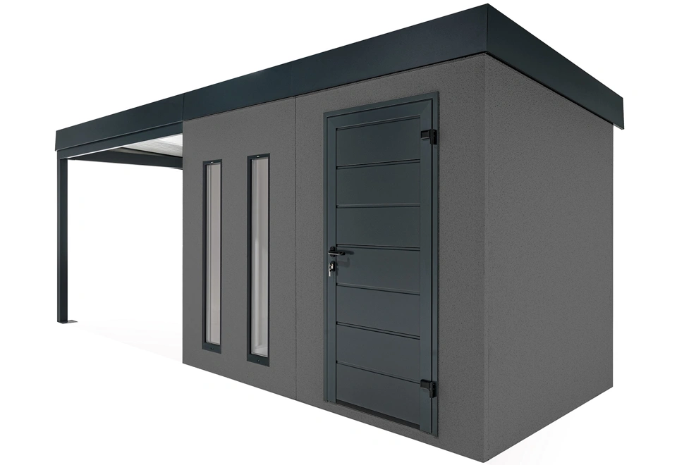 GARDEON® Záhradný domček s dverami Hörmann, dvomi svetlíkmi a ľavým prístreškom