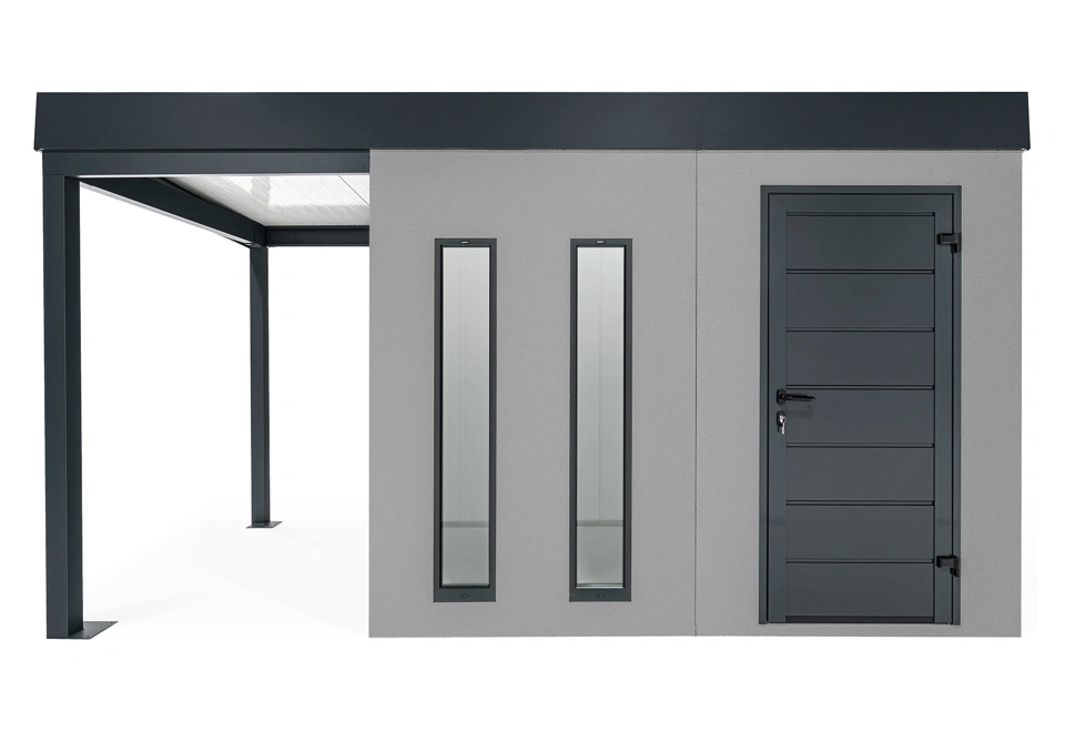 GARDEON® Záhradný domček s dverami Hörmann, dvomi svetlíkmi a ľavým prístreškom