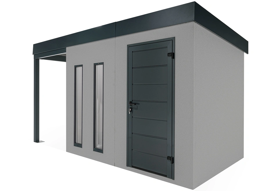 GARDEON® Záhradný domček s dverami Hörmann, dvomi svetlíkmi a ľavým prístreškom