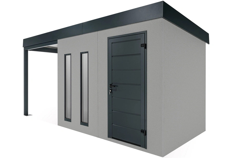 GARDEON® Záhradný domček s dverami Hörmann, dvomi svetlíkmi a ľavým prístreškom
