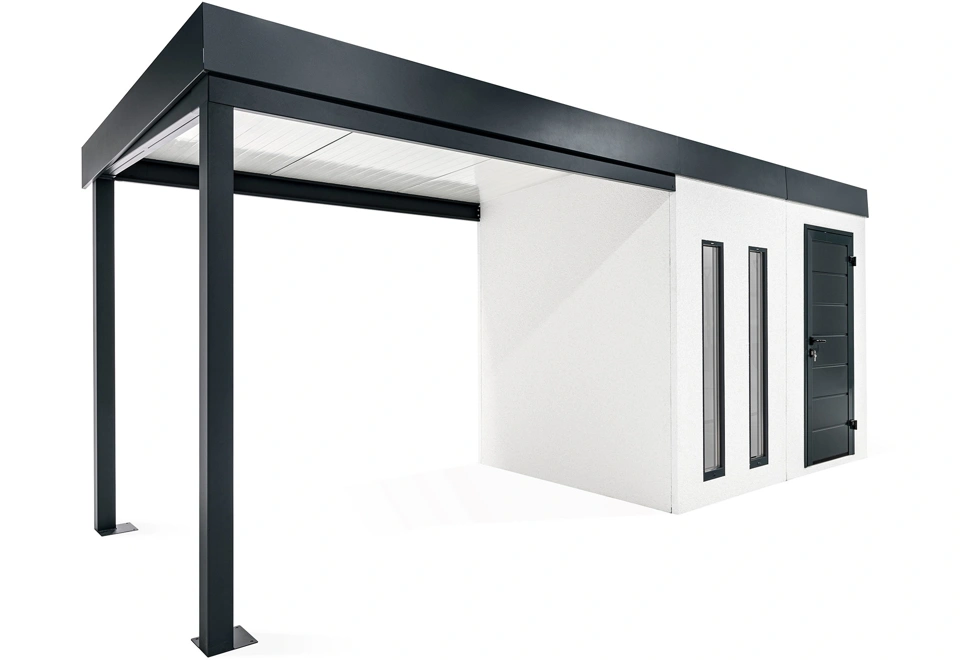 GARDEON® Záhradný domček s dverami Hörmann, dvomi svetlíkmi a ľavým prístreškom