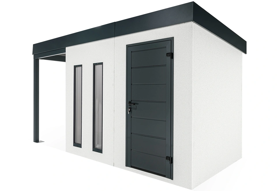 GARDEON® Záhradný domček s dverami Hörmann, dvomi svetlíkmi a ľavým prístreškom