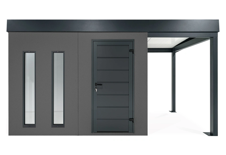 GARDEON® Záhradný domček s dverami Hörmann, dvomi svetlíkmi a pravým prístreškom