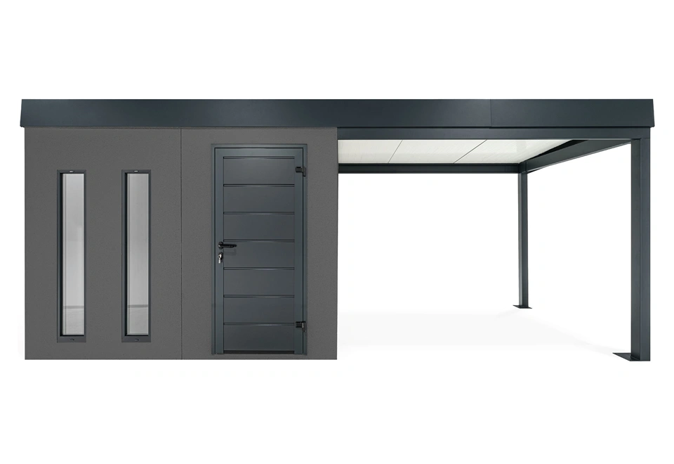 GARDEON® Záhradný domček s dverami Hörmann, dvomi svetlíkmi a pravým prístreškom