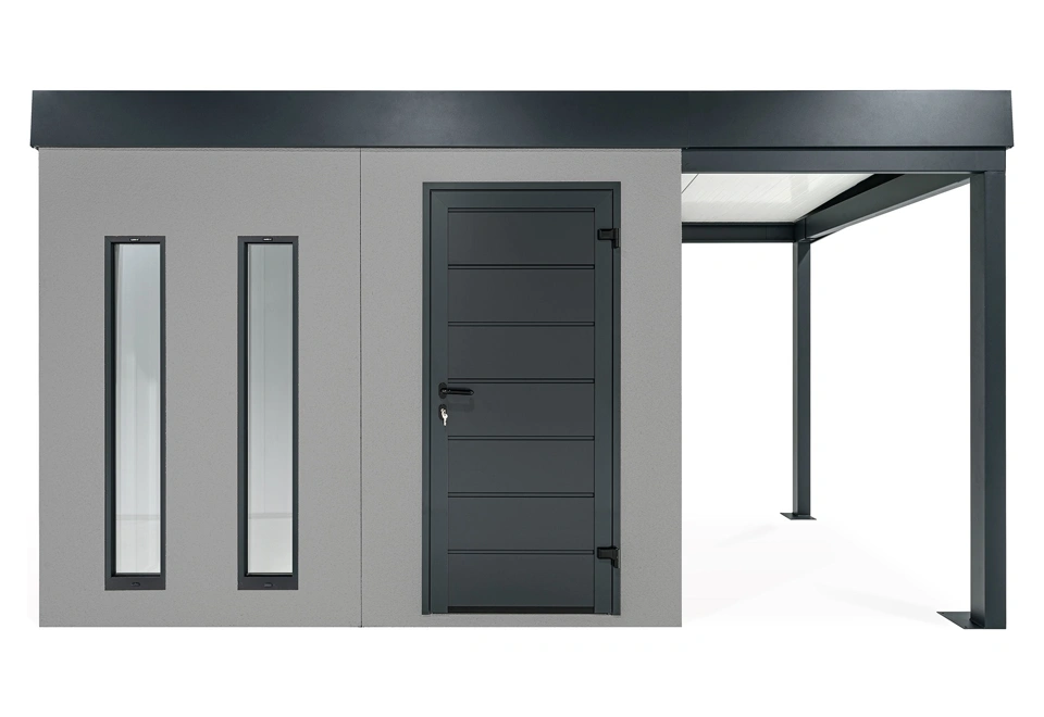 GARDEON® Záhradný domček s dverami Hörmann, dvomi svetlíkmi a pravým prístreškom