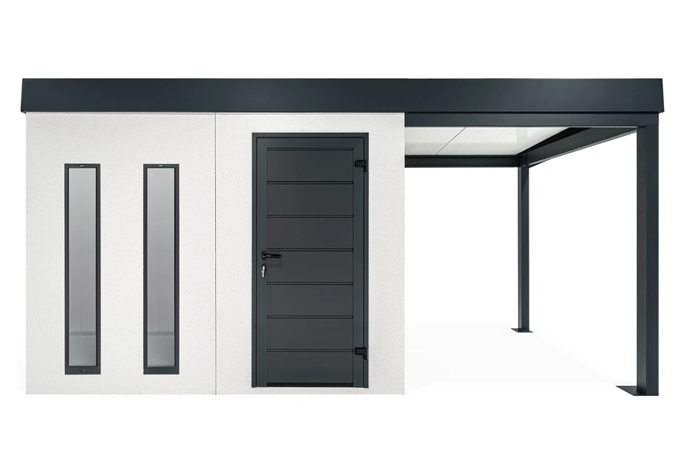 GARDEON® Záhradný domček s dverami Hörmann, dvomi svetlíkmi a pravým prístreškom