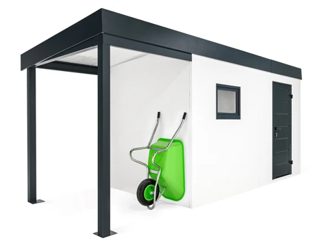 GARDEON® Záhradný domček s dverami Hörmann, oknom a ľavým prístreškom GARDEON® Záhradný domček s dverami Hörmann, oknom a ľavým prístreškom