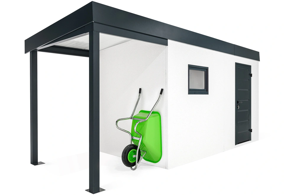 GARDEON® Záhradný domček s dverami Hörmann, oknom a ľavým prístreškom