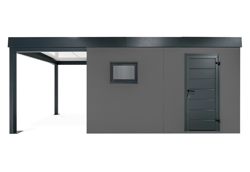 GARDEON® Záhradný domček s dverami Hörmann, oknom a ľavým prístreškom