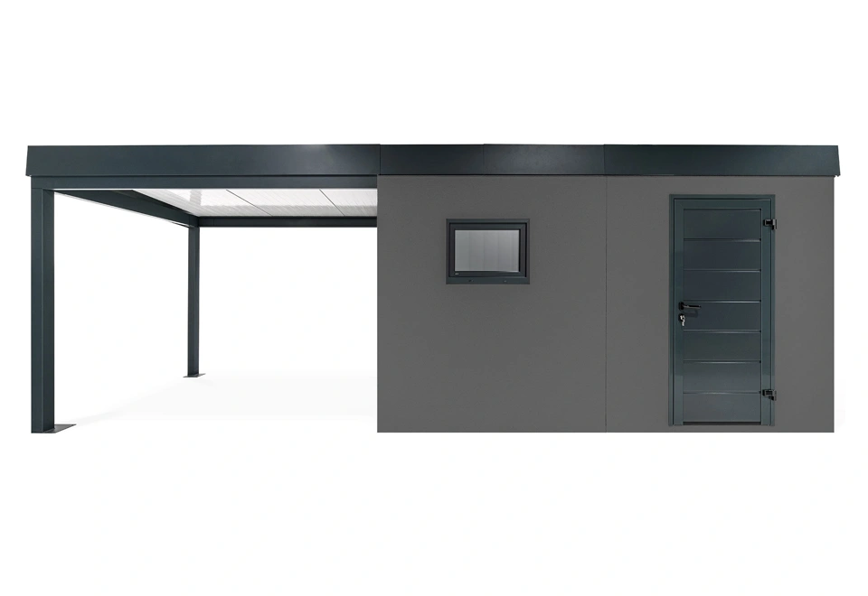 GARDEON® Záhradný domček s dverami Hörmann, oknom a ľavým prístreškom