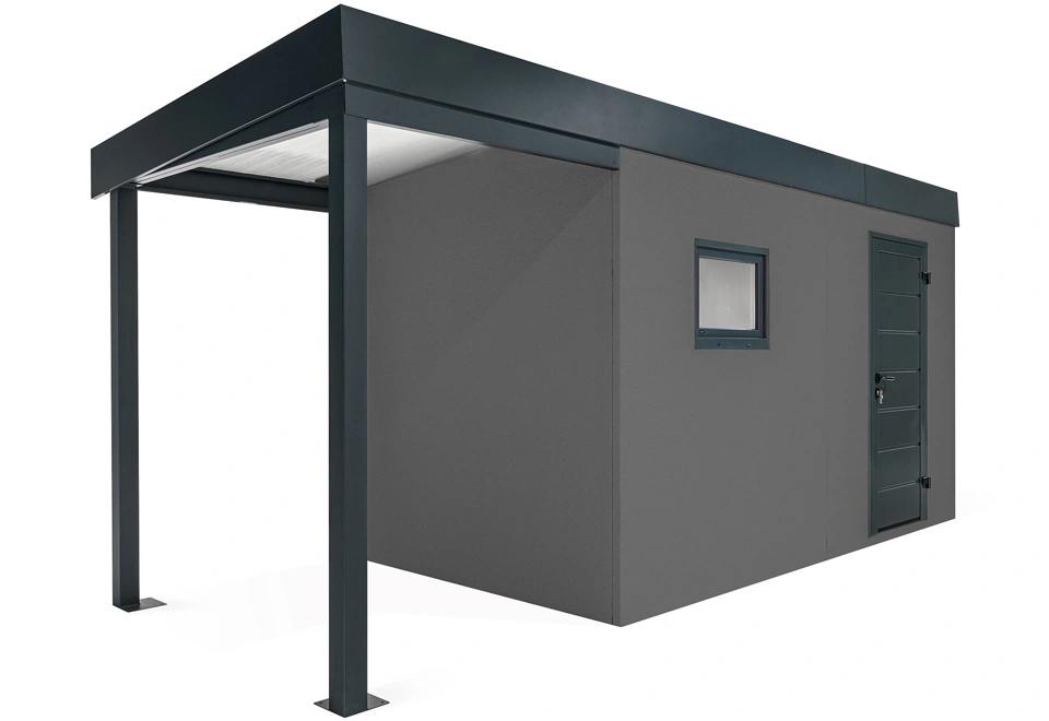 GARDEON® Záhradný domček s dverami Hörmann, oknom a ľavým prístreškom