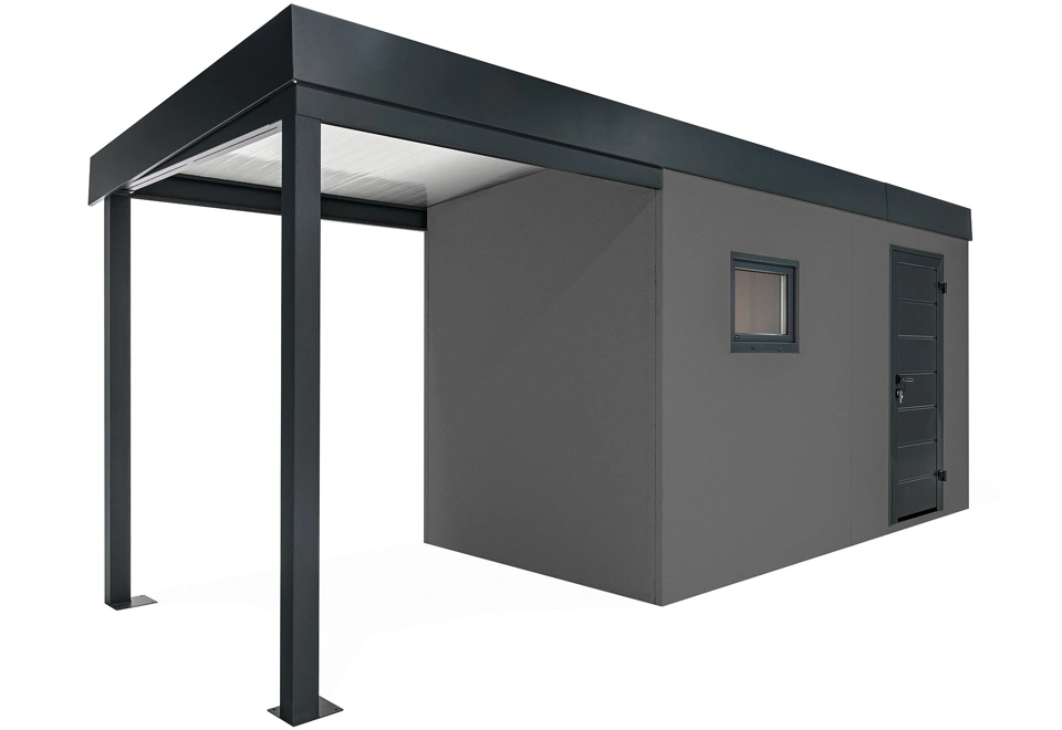 GARDEON® Záhradný domček s dverami Hörmann, oknom a ľavým prístreškom