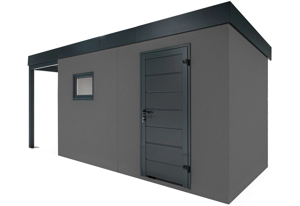 GARDEON® Záhradný domček s dverami Hörmann, oknom a ľavým prístreškom