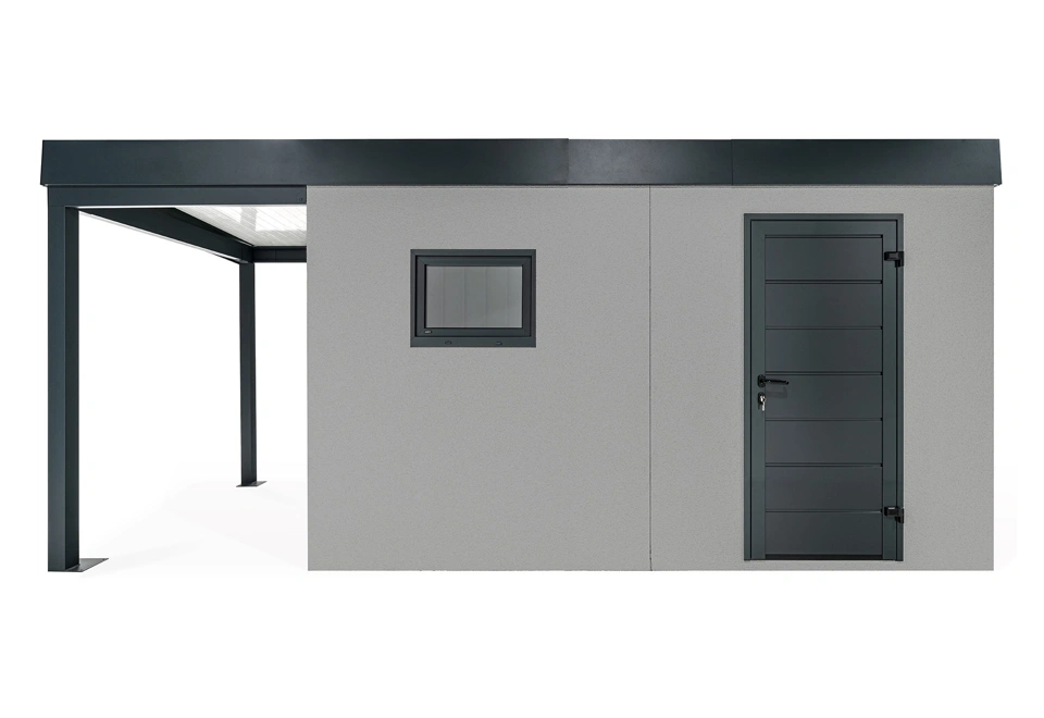 GARDEON® Záhradný domček s dverami Hörmann, oknom a ľavým prístreškom