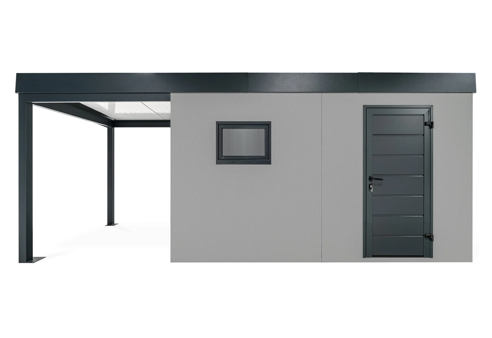 GARDEON® Záhradný domček s dverami Hörmann, oknom a ľavým prístreškom