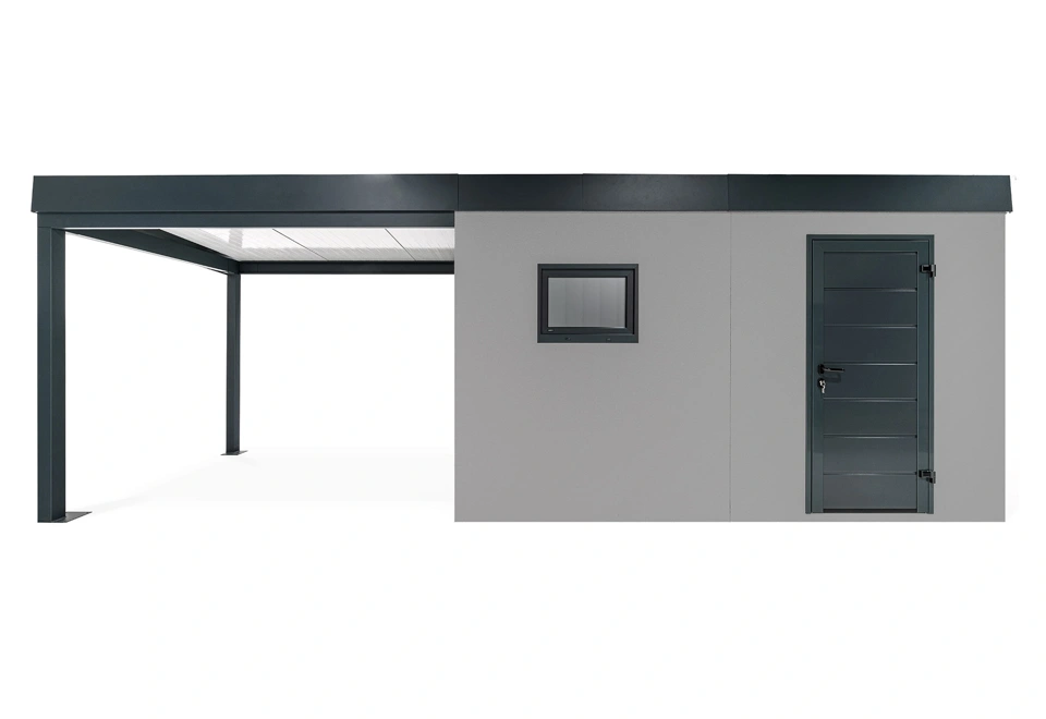 GARDEON® Záhradný domček s dverami Hörmann, oknom a ľavým prístreškom