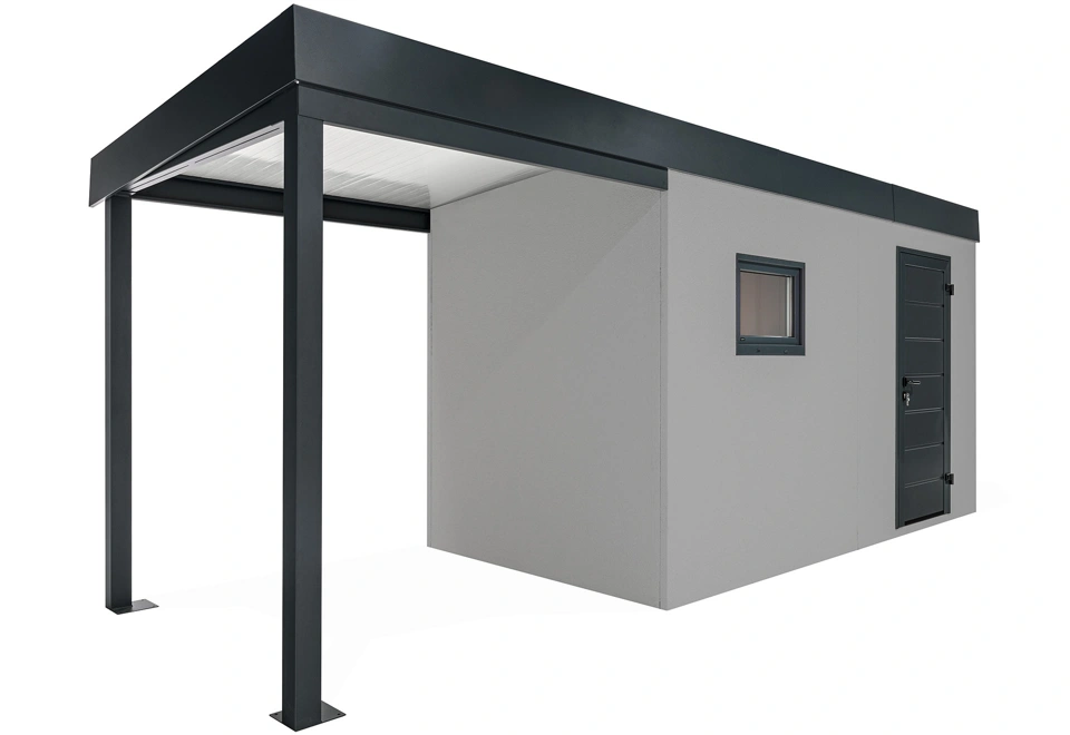 GARDEON® Záhradný domček s dverami Hörmann, oknom a ľavým prístreškom