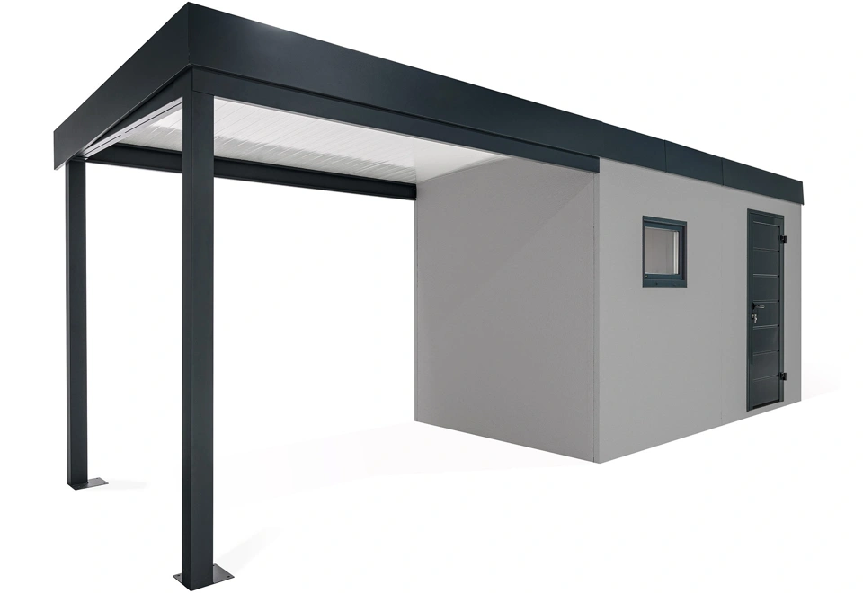 GARDEON® Záhradný domček s dverami Hörmann, oknom a ľavým prístreškom