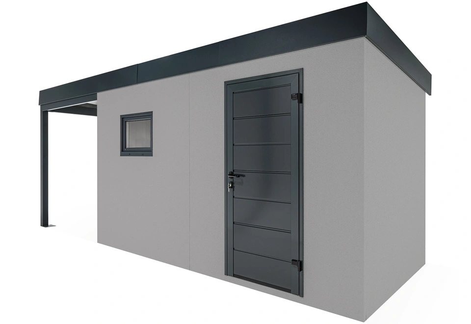 GARDEON® Záhradný domček s dverami Hörmann, oknom a ľavým prístreškom