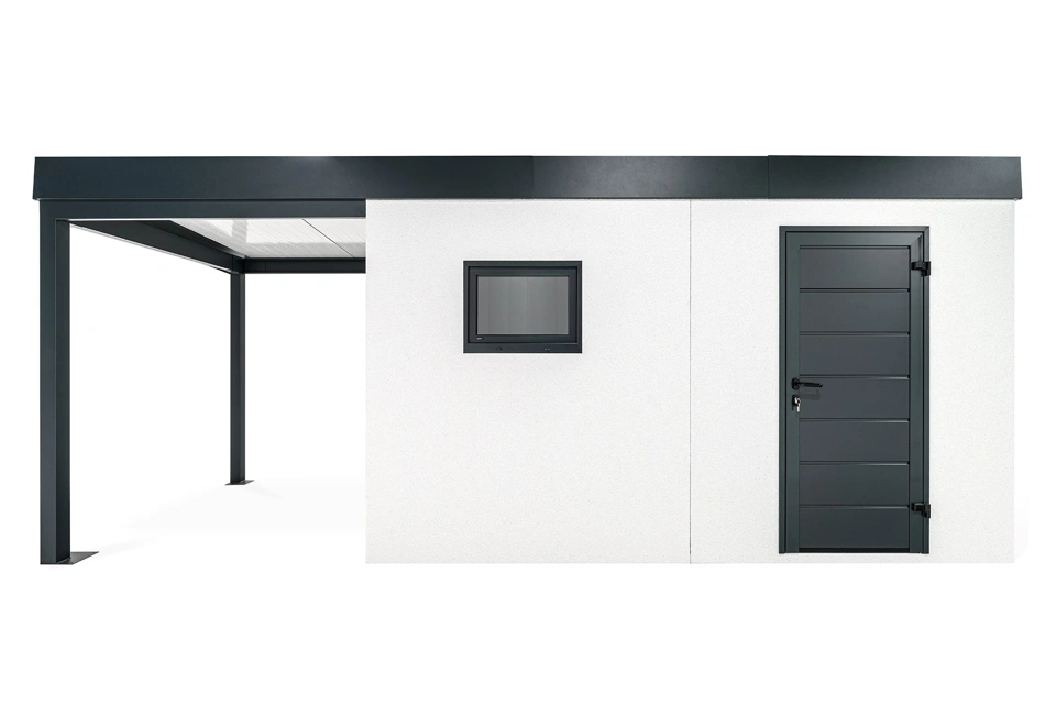 GARDEON® Záhradný domček s dverami Hörmann, oknom a ľavým prístreškom