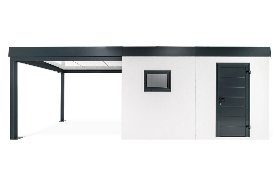 GARDEON® Záhradný domček s dverami Hörmann, oknom a ľavým prístreškom