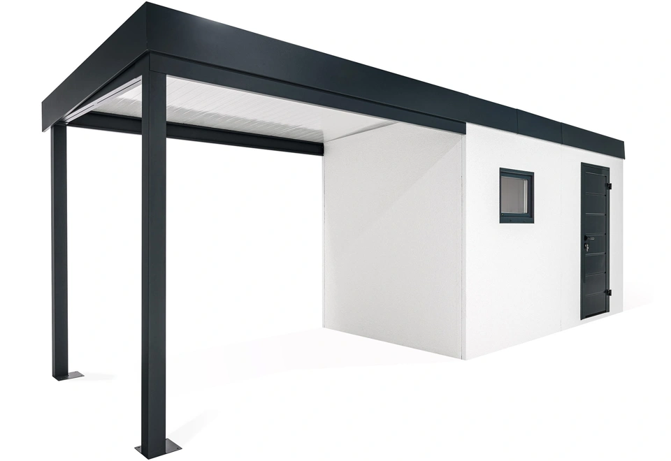 GARDEON® Záhradný domček s dverami Hörmann, oknom a ľavým prístreškom