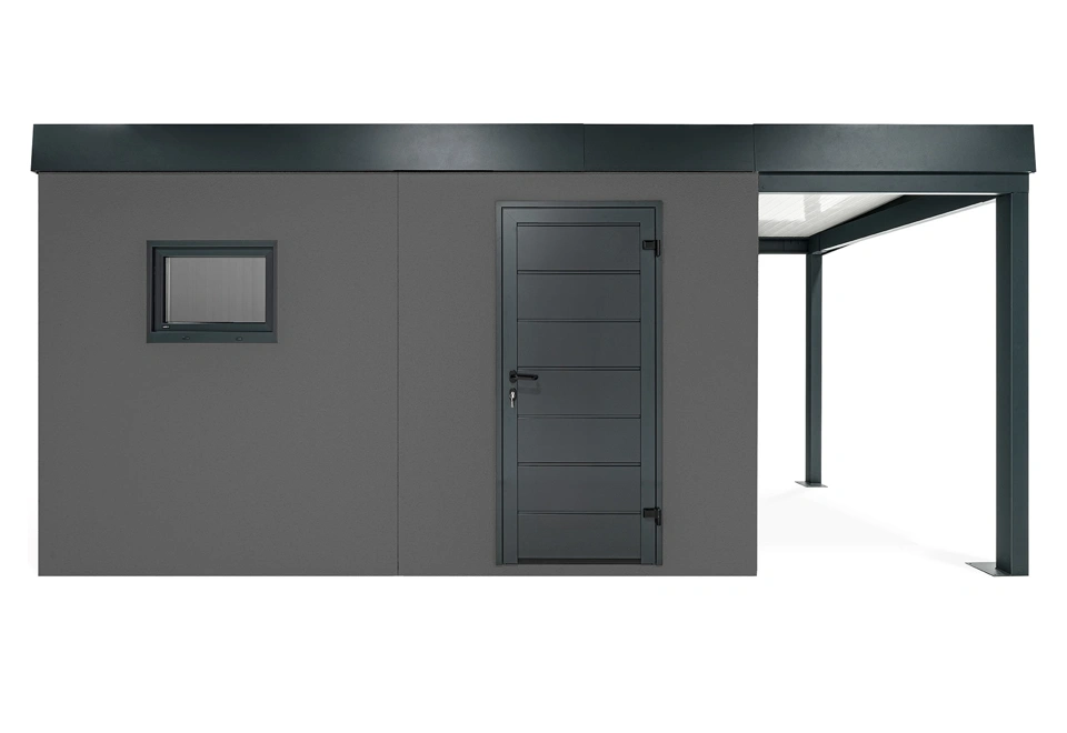 GARDEON® Záhradný domček s dverami Hörmann, oknom a pravým prístreškom