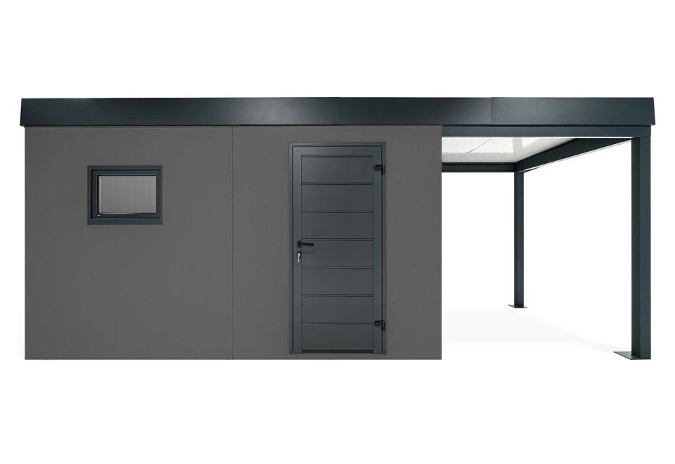 GARDEON® Záhradný domček s dverami Hörmann, oknom a pravým prístreškom