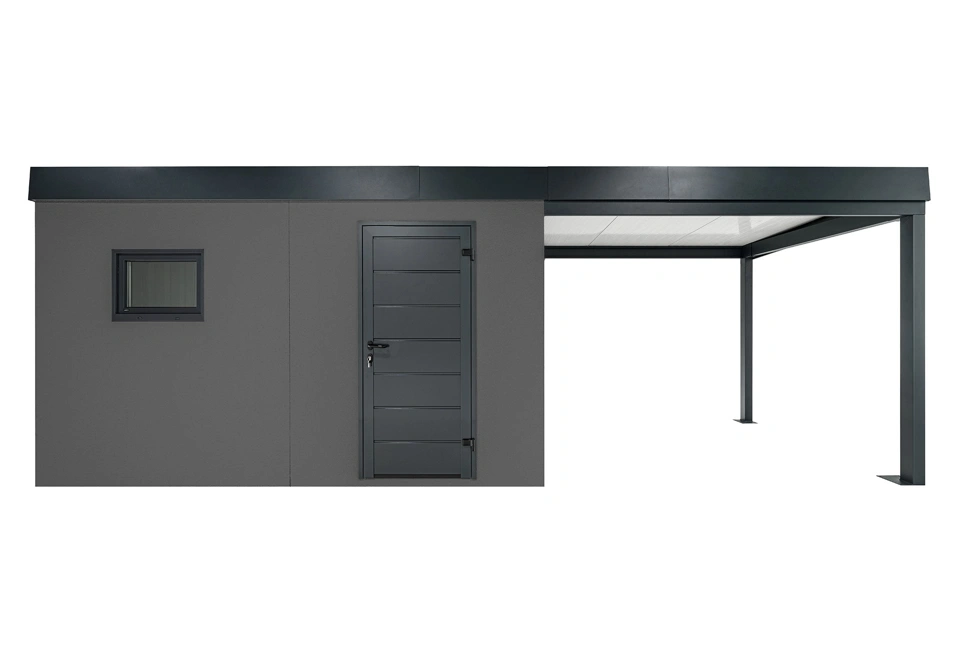 GARDEON® Záhradný domček s dverami Hörmann, oknom a pravým prístreškom