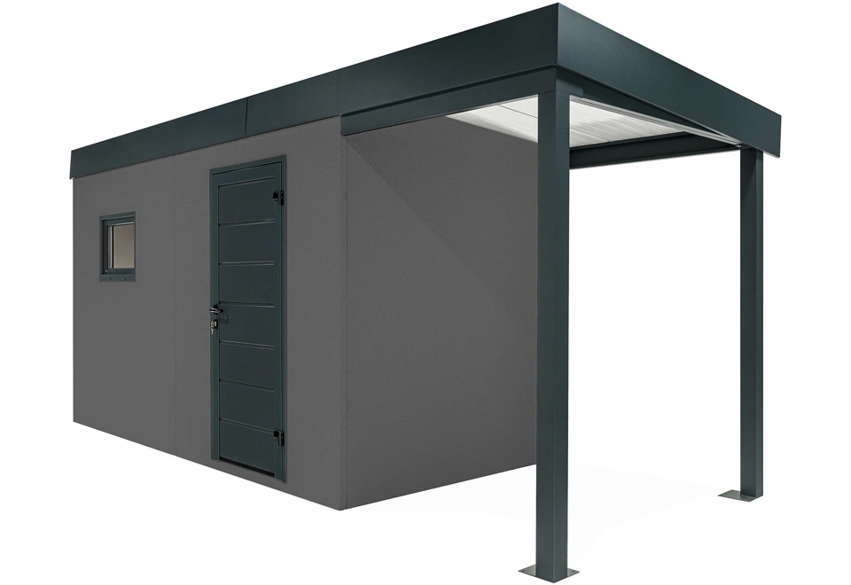 GARDEON® Záhradný domček s dverami Hörmann, oknom a pravým prístreškom