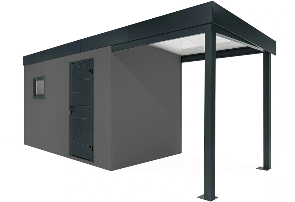 GARDEON® Záhradný domček s dverami Hörmann, oknom a pravým prístreškom