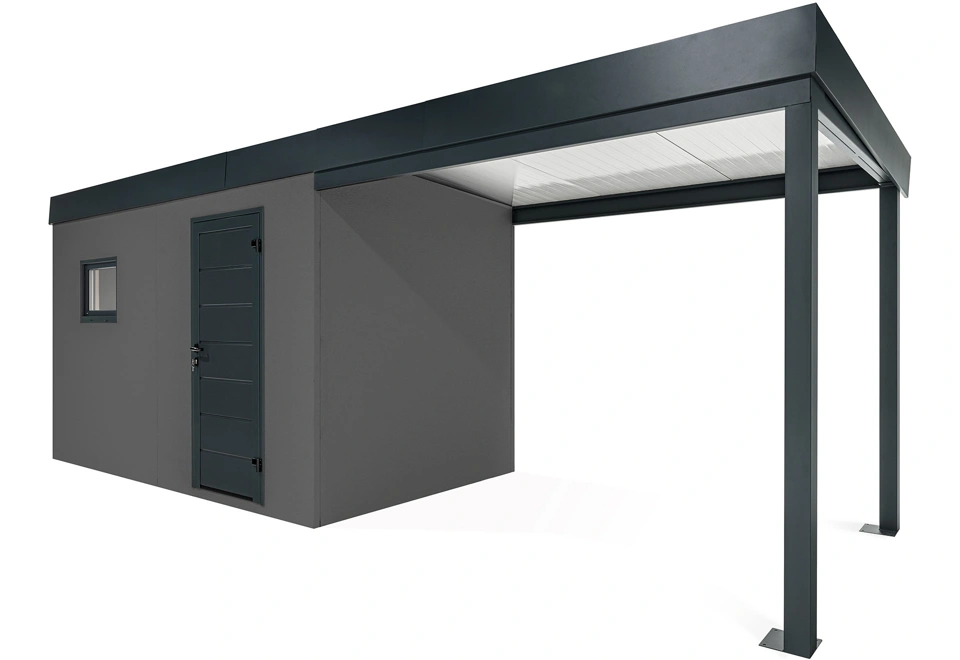 GARDEON® Záhradný domček s dverami Hörmann, oknom a pravým prístreškom