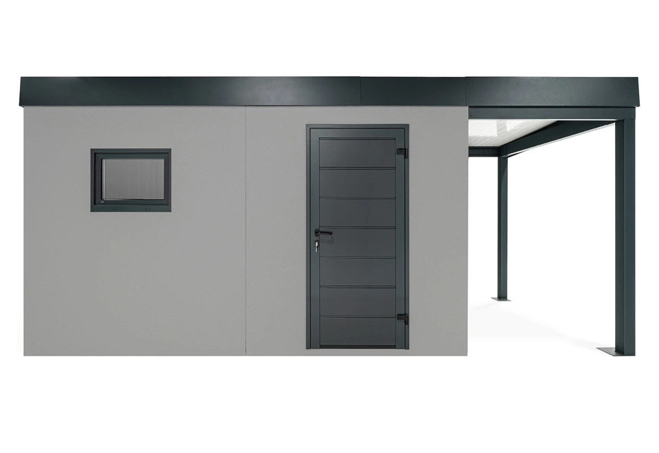 GARDEON® Záhradný domček s dverami Hörmann, oknom a pravým prístreškom