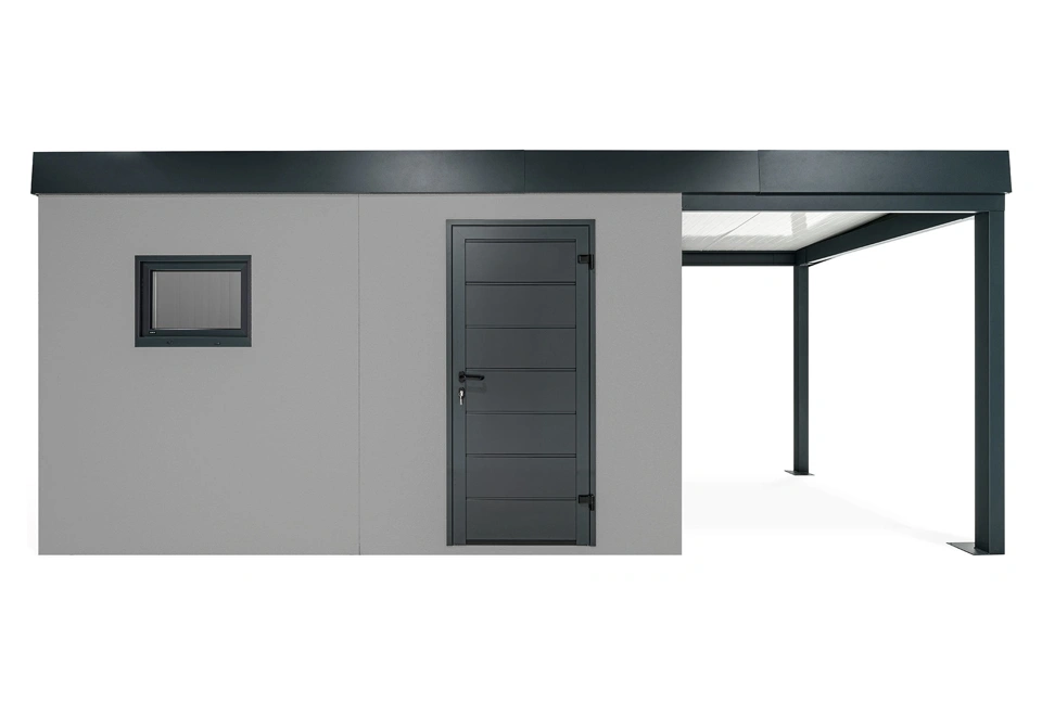 GARDEON® Záhradný domček s dverami Hörmann, oknom a pravým prístreškom