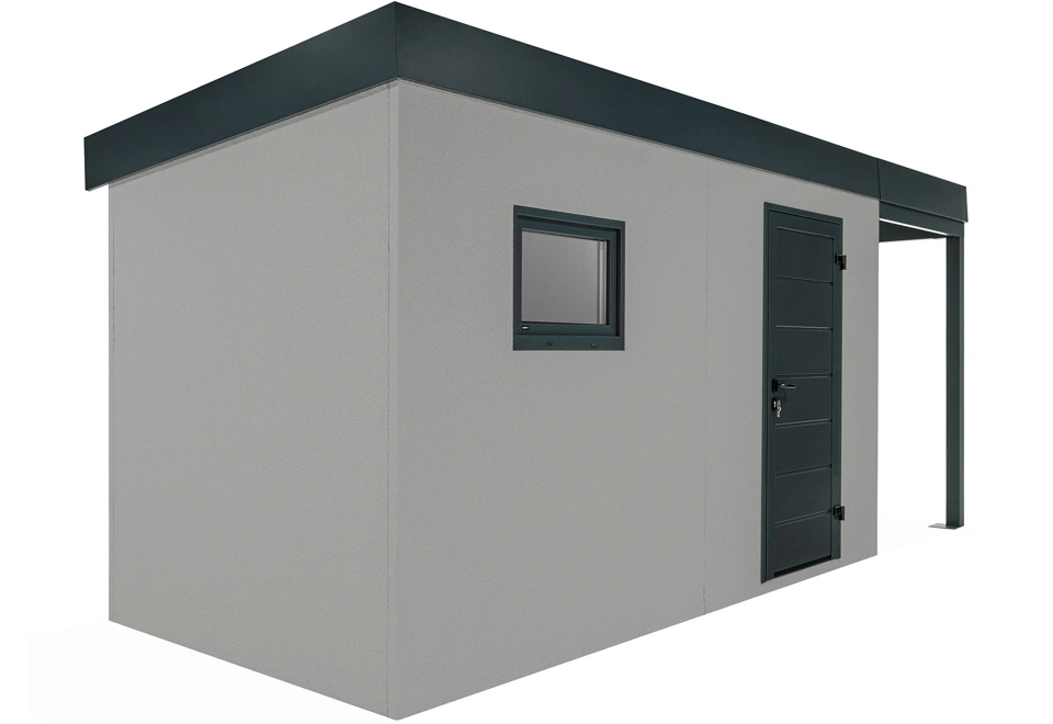 GARDEON® Záhradný domček s dverami Hörmann, oknom a pravým prístreškom