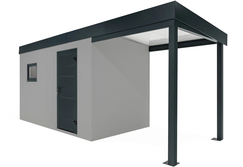 GARDEON® Záhradný domček s dverami Hörmann, oknom a pravým prístreškom